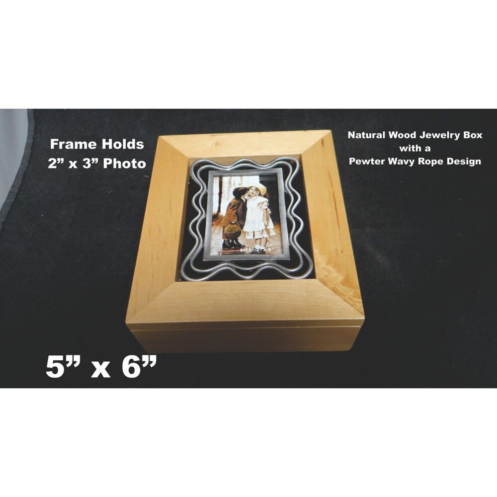 Pewter Wavy Ribbons Natural Wood Box